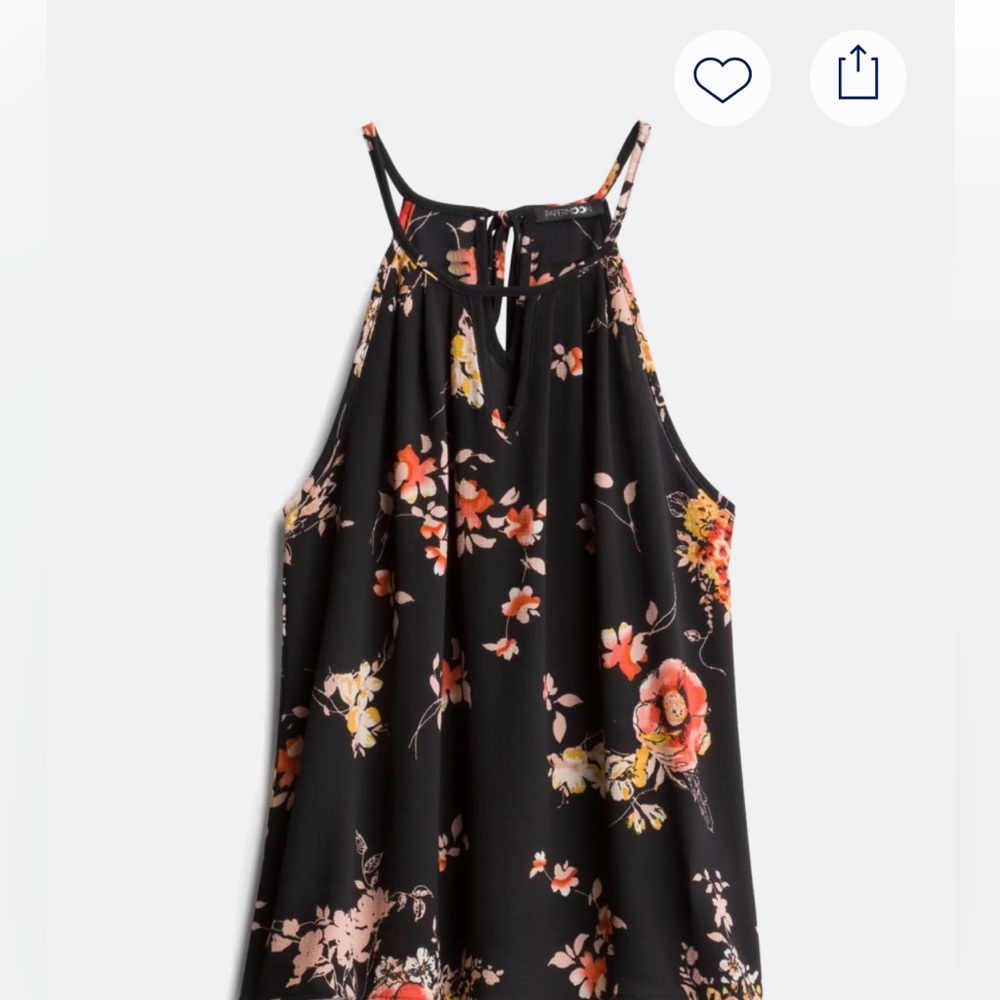Paper Moon Red Orange Floral on black Sleeveless Top xlp